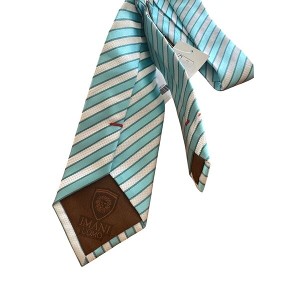 IMANI Men's Blue White Diagonal Striped Dress Tie - Picture 5 of 6